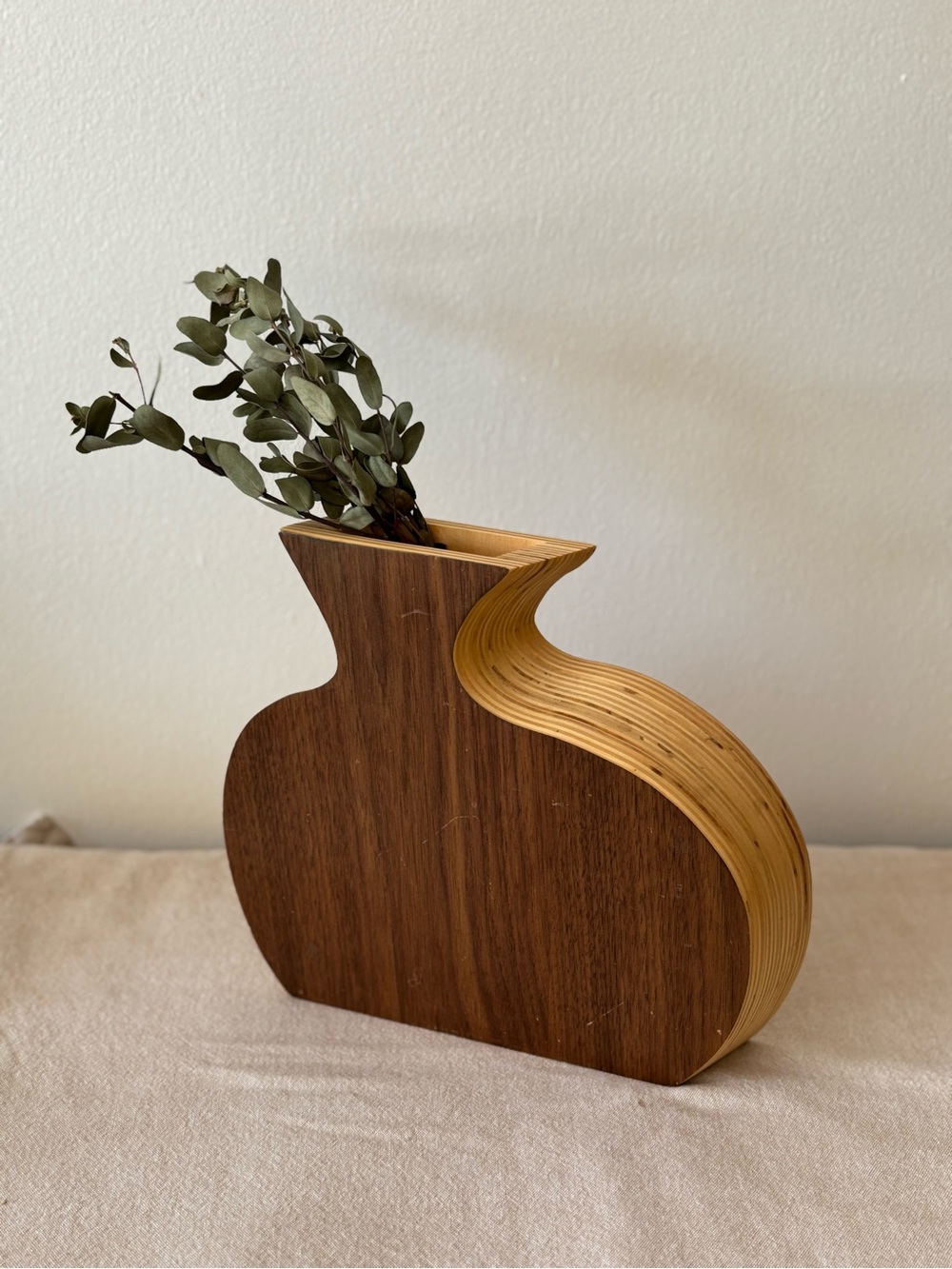 Vintage Two-Tone Wood Vase - Brown and Tan